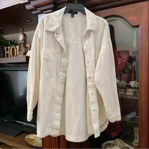 Forever 21 Plus Size 1X Cream Corduroy Shirt Shacket Button Down Boho